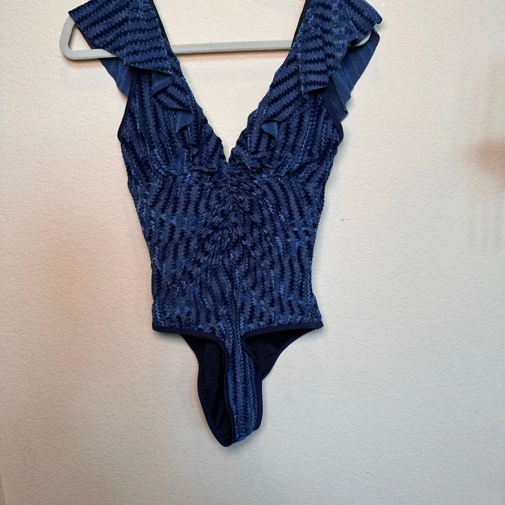 Cupshe Blue One Piece Bodysuit with Ruffled Straps